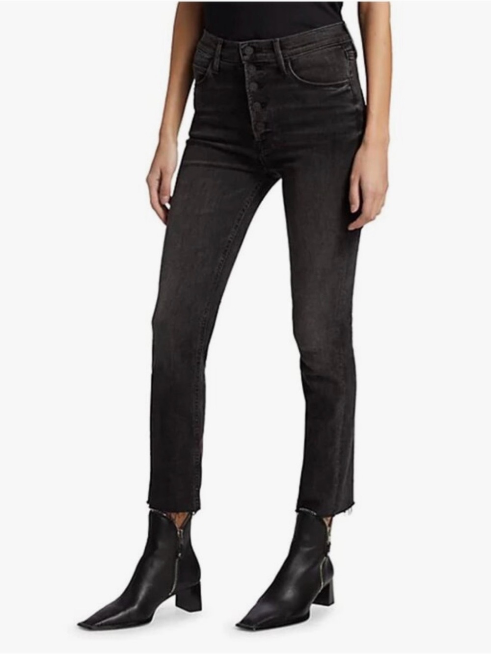 MOTHER Jeans Pixie Dazzler Ankle Fray Button-Fly Faded Black Size 26